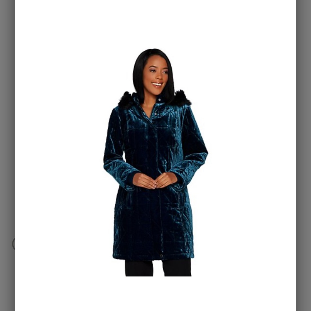 Isaac Mizrahi Quilted Velvet Parka size Medium NEW